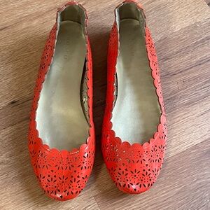 Coach Women's Carsin Red Laser-Cut Flats, size 8.5